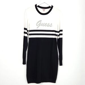 Guess Black and White Long Sleeve Knit Dress